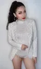 Stage Wear Sparkly Rhinestones Pearls Bodysuit Jacket Birthday Evening Show Sexy Costume Women Dance Performance Outfit Set Daxibai