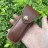 S2271 Tweelaagse zakmesschede van echt rundleer, 4,8" opvouwbare EDC-messenetui, draagbaar zakmes, lederen holster met kliksluiting en riemlus