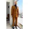 Kostymer bränd orange dubbelbröst toppade lapel män kostymer smal passform blå prom kostym homme tuxedos 2 bitar set (jacka+byxor)