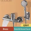 Bathroom Sink Faucets Waterfall bathtub faucet set handheld shower head wall mounted brass bathroom filling waterfall nozzle cold and hot mixer Q240301