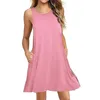 Casual jurken drop simplee sexy vakantie mouwloze zomer feestjurk vrouwen roze groen o-hals strand vestidos