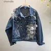 Vestes Femmes Vestes Printemps Automne Jeans Manteau Femme Lourd Stéréo Rose Fleur Brodé Trou Denim Femmes Manteaux De Base R700 240301