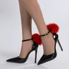 Sandálias verão pontiagudo patente couro bola vermelha fivela feminina cor sólida saltos stiletto sapatos de festa para mulheres tamanho oco 35-42