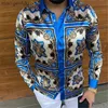 Herrt-shirts skjortor 2021 mode barock blommig kunglig tryck designer klänning fancy club stil 240301