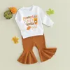 Conjuntos de roupas para bebês meninas, roupas fofas de ação de graças, manga comprida, moletom solto, calças flare, 2 peças, conjunto de roupas de outono