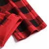 Fashion Red Plaid Jeans Punk Zipper Men Pencil Trousers Y2k Hip Hop Gothic Slim Denim Pants For Men