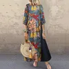 Casual Dresses 2024 Woman Summer Dress Vintage Cotton Linen Patchwork Printed Long Loose Clothing Streetwear Party Maxi