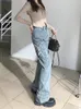 女子ジーンズslergiri y2kレトロフレアハイウエストバタフライ刺繍デニムパンツ韓国のファッションストリートウェアロングズボン