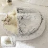 Houses Soft Plush Pet Bed with Cover Round Cat Bed Pet Mattress Warm Cat Dog 2 in 1 Sleeping Nest Cave for Small Dogs