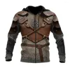 Erkek Trailtsits Zippered Hoodie 3D Baskılı Medieval Deri Armor Street Giyim Harajuku Külot Spor giyim