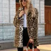 Pelz Fahion Vintage Lange Mantel frauen Herbst Und Winter Neue Leopard Print Anzug Kragen Mittel Lange Faux Pelzmantel top Frauen