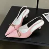 ドレスシューズ光沢のあるハイヒールスリングバックシルバーレディースポンプメタリックスパンコールサンダル