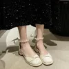 Kleid Schuhe Perlen High Heels Frauen Marie Janes 2024 Bogen Flache Sandalen Mode Lolita Walking Pumps Sommer Zapatos