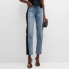 Женские джинсовые брюки 2024, весенние прямые брюки контрастного цвета в стиле пэчворк с декором из чистого хлопка