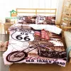 Set route66 auto motocicletta per moto motociclista copripiumino set di cuscino da letto set au, eu, dimensioni statunitensi per arredamento camera da letto tende