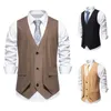 Hommes costume gilets Vintage col en V faux deux pièces mode 3 boutons mariage Banquet gilet pour hommes 240223