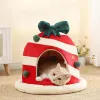 Mats Christmas Cat Bed Dog Tent House Mat Christmas Gift Box Shape SemiClosed Washable Indoor Cat Tent For Dog Cat Puppy Kitten