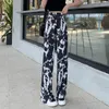 Calças femininas tie-dye plissado mulheres gelo-seda estilo coreano cintura alta verão fino flacidez sensação reta sweatpants primavera y2k