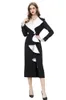 Women's Runway Dresses Turn Down Collar Long Sleeves Ruffles Color Block Split Fashion Pencil Vestidos