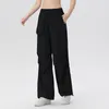 Lu Women Pantalon de sport multi-poches, vêtements de travail amples à séchage rapide, pantalons décontractés de course droite, pantalons de yoga et de fitness respirants à jambes larges