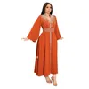 Roupas étnicas Moda Muçulmana Jalabiya para Mulheres Luxo Diamantes Médio Oriente Kaftan Árabe Robe Chiffon Vestido Flare Mangas Compridas Cristal