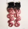 Ombre färgtejp i hårförlängningar Mänskligt hår 200G 80 stycken T1bpink 100 REAL Remy Human Tape In Hair Extensions Body Wave 10Q9061462