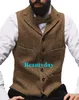 2019 Farm Brown Groom Steps Wool Herringbone Tweed Vest Slim Fit Men039s Suit Vest Prom Prom Country Wedding Wedder Thurder 7691824