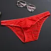 Underpants Mens Sexy Translucent Briefs Triangle Underpant Striped Low Waist U-Convex Underwear Sissy Panties Gay Club Wear