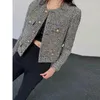 Grobe Tweed-Jacke mit kleinem Duft für Damen, einreihig, kurzer Top-Anzug, weiblicher Wollmantel, Damen-Taschen-Outwear, Schwarz 240226