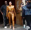 Kim Kardashian Brown 3 PieAces Fell Overall Promi Kleider Kim Kardashian Scheide Promi Dess Frauen Stoff High Neckkylie Jenner Kendal Jenner Abendkleid