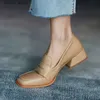 Klänningskor skor för kvinna låg häl elegant kvinnans sommarskor svarta loafers normal läder casual fyrkantig tå med rabatt chic2024h2431