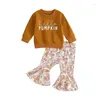 Clothing Sets EWODOS Toddler Baby Girl Fall Outfit Letter Print Long Sleeve Sweatshirts Pumpkin Flare Pants 2Pcs Thanksgiving Set