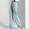 Pantalon en jean bleu pour femme, jambe droite avec poches, taille haute, Baggy, tendance, été 2024, Original, Z A