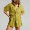 Survêtements pour femmes Femmes Pyjamas pour gaze de coton 2 pièces Ensembles à manches courtes avec shorts Outifits Turn Down Collier Bouton Up Vêtements de nuit