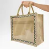 Sacos de armazenamento Tote de linho para compras com alça impermeável reutilizável mercearia substituível lona decorativa bolsa de utilidade diária