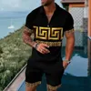 Survêtements pour hommes Été 3D Imprimé Géométrique Hommes Polo Ensemble Fermeture À Glissière Revers Ensembles Col Et Short 2 pièces Style De Vacances Homme Vêtements