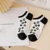 Women Socks Japan Lovely Ankle Black White Print Soft Cotton Low Cut Crew Sox For Men Simple Floor Hosiery Sock Slippers