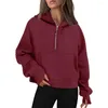 Hoodies femininos metade zip recortado inverno casual manga longa solta com capuz camisolas moda feminina sólido oversize pulôver topos