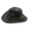 2024 nuove donne uomo cappelli retrò a tesa larga cappello jazz moda pelle scamosciata texture cappelli da cowboy occidentali per uomo donna parasole esterna