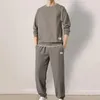 Survêtements pour hommes hommes sweat-shirt pantalon ensemble à manches longues survêtement décontracté texture gaufrée costume avec taille élastique pour l'automne