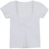 Kvinnors T-skjortor Vita T-shirts kvinnor Folds Design Sweet Slim Korean Style All-Match Square Collar Casual Ins Streetwear Studenter Chic