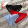 Culotte femme glace soie femme sous-vêtements sexy fleur dentelle volants lingerie pour femmes doux respirant slips dame