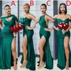 Yeşil özel zümrüt yan bölünmüş nedime resmi elbiseler fark yaka uzun plaj düğün partisi konuk elbisesi artı boyutu