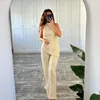 Pantalones de dos piezas para mujer, conjunto elegante con cuello colgante y espalda descubierta, bufanda Sexy con cuello y hombros descubiertos, Top Diagonal, traje elegante para mujer de otoño