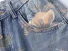 Damenjeans Koreanische Version Frauen Baggy Y2k Blumendruck StreetwearCowboyhose Hohe Taille Weites Bein Blaue Denimhose Modekleidung