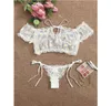 Bras Sets Porno Women Sexy Lingerie Set Costumes Babydoll 2pcs Pajamas Thongs Tops Daisy Print Lace Transparent Seethrough Panti9668813