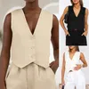 Tanques femininos Mulheres Único Breasted Top Solto Fit Senhoras Verão Colete Cor Sólida Casual Spicy Girl Estilo Linho Elegante Feriados Outfit