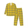 Homens sleepwear amarelo xadrez pijama masculino linhas pretas imprimir adorável sono nightwear outono duas peças estética oversize conjunto personalizado