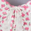 Camis sexy madeira orelha babados cinta flor impressão camis feminino verão oco para fora push up voltar tanque topos retro legal menina magro colheita topo t