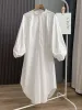 Robe Blanche Baggy Robe Femmes Lanterne Manches Été Enceinte Chic Mode Coréenne Vêtements Tempérament Respirant Vintage Littéraire Allmatch